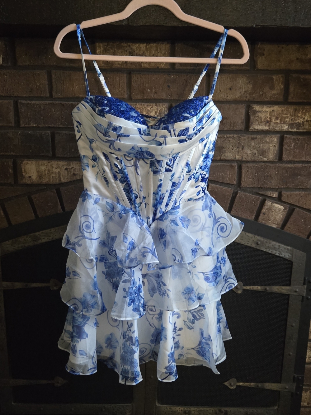 Blue & White Floral Ruffled Dress